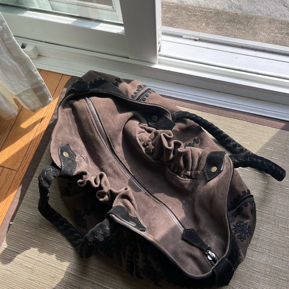 Chocolate Brown Christian Louboutin Suede Hobo with Black Suede Accents - Picture 3 of 7